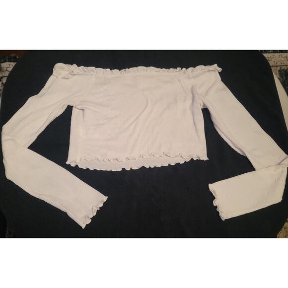 Urban Outfitters White Long Sleeve Peasant Off the Shoulders Crop Top LG - Picture 1 of 7